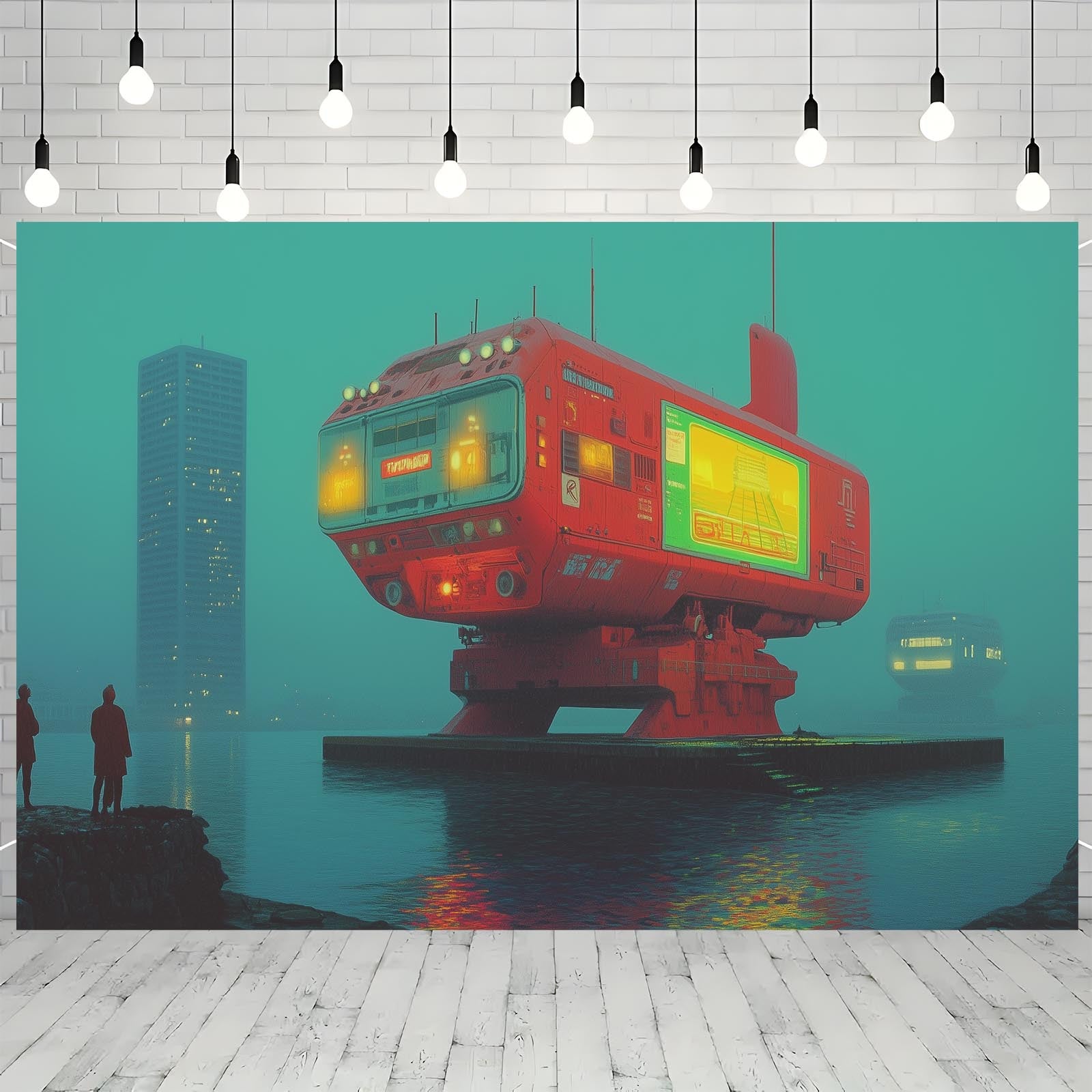 1pc Futuristic Red Robot Cityscape Backdrop - Vibrant Polyester Photo Wall Decoration for Living Room, Bedroom, Office & Party Decor | Easy to Use Indoor/Outdoor | Cyberpunk Theme with Neon Lights & Urban Skyline, Bedroom Bac