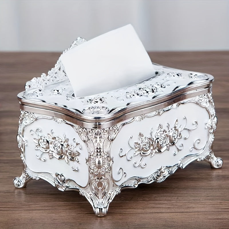 1pc Rose Crown Embossed Tissue Box - Luxurious Elegant Design Tissue Holders, Paper Holder, Napkin Holder - For Home, Living Room, KTV, Hotel, Bar, Club, Toilet, Bath - Perfect Gift for Housewarming & Wedding