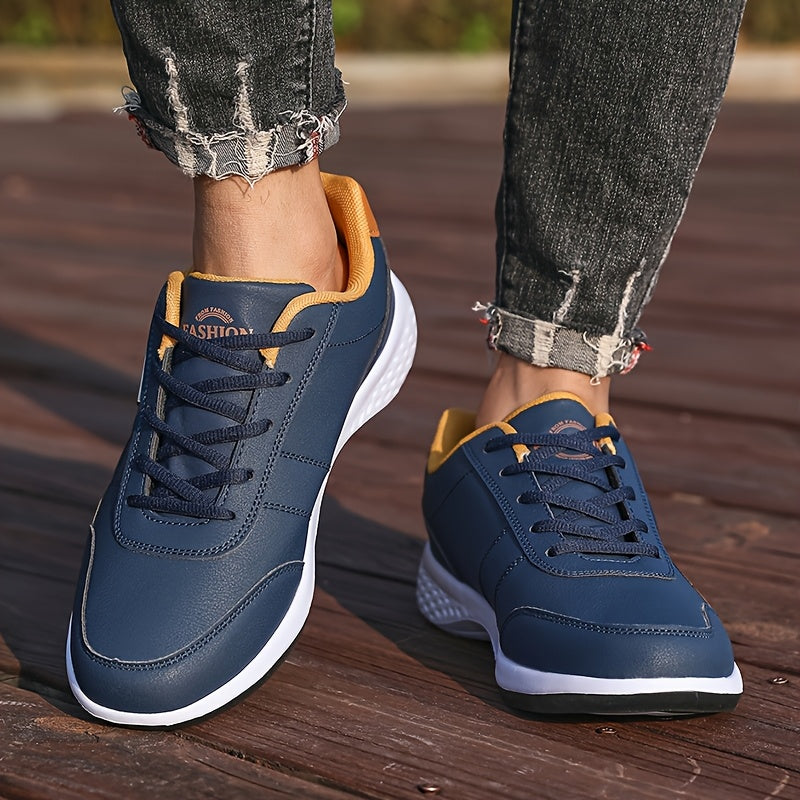 VanWeir Lightweight Men'S Shoes - Navy Blue & White, Stable Lace-Up Sneakers with MD/TPR Sole, Breathable Fabric Lining for Outdoor Sports, Hiking & Casual Wear