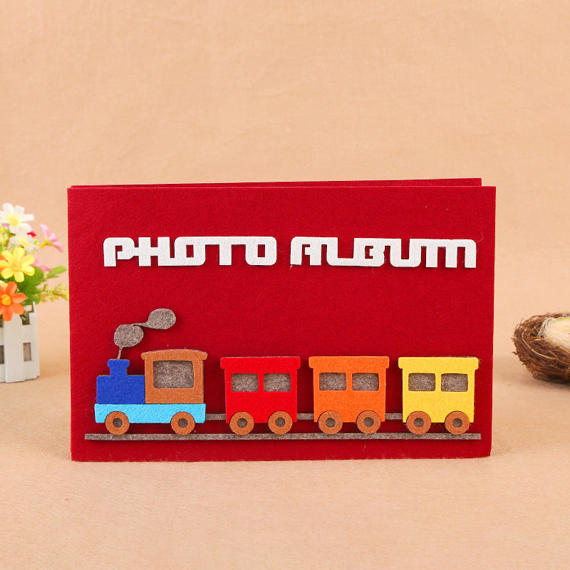 Cartoon Train Themed Felt Photo Album, Creative Self-Adhesive DIY Picture Book, Fabric Material With Gift Box Packaging