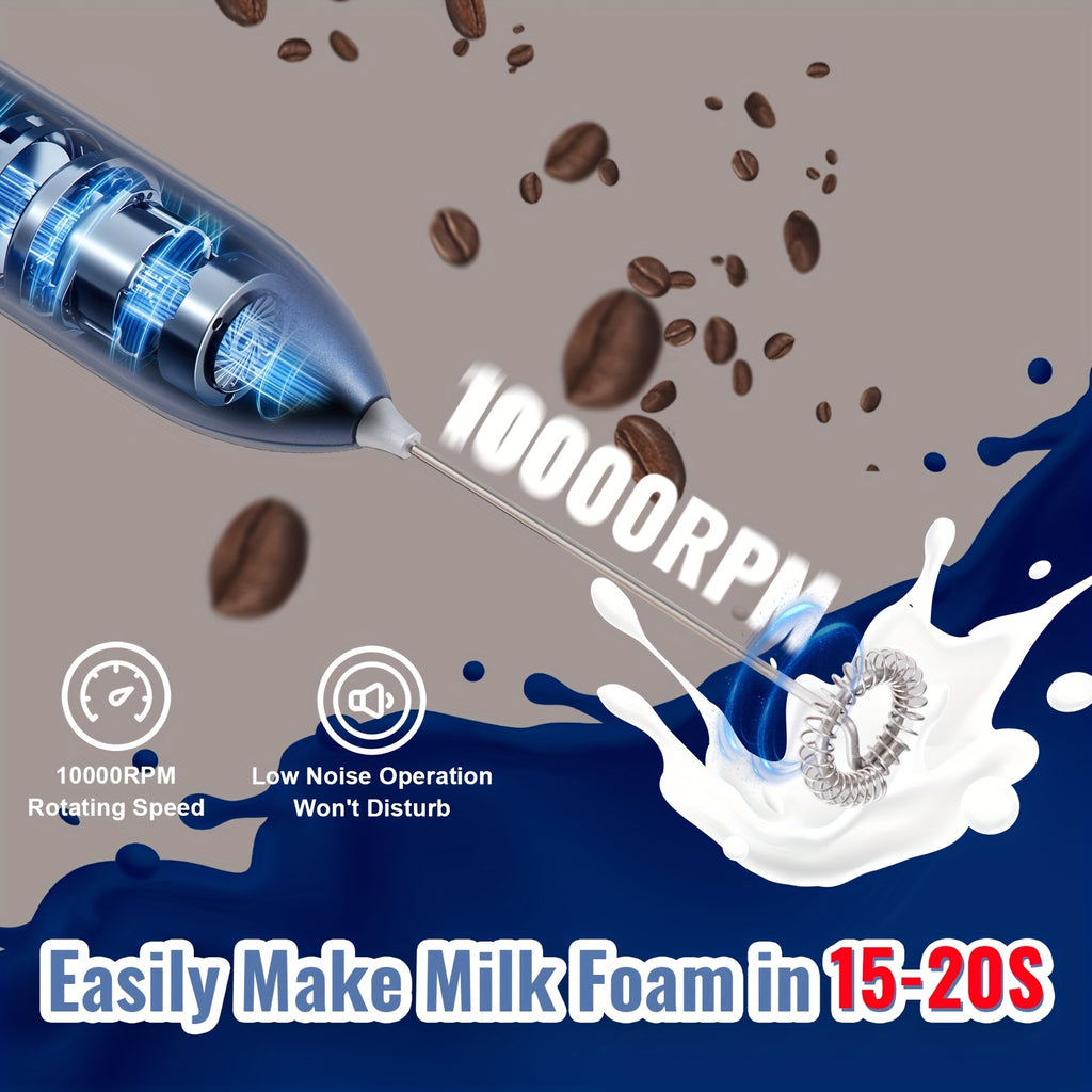 1pc, Lalayuan Powerful Electric Milk Frother, Mini Milk Foamer, Battery Operated (Not Included) Stainless Steel Drink Mixer, Handheld Electric Whisk For Coffee, Latte, Cappuccino, Chocolate, Matcha