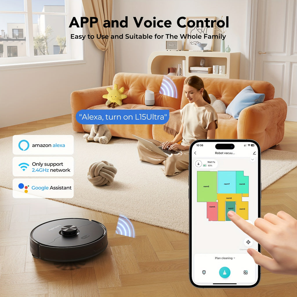 Robot Vacuum And Mop Combo 6500Pa, Lubluelu L15 Robot Vacuum, Auto-Charging, 5 Maps, 30 No-go Zones, WiFi/App/Alexa, 3in 1 Robot Vacuum Cleaner for Pet Hair Carpet Hard Floor, Robot Vacuum with Mop, Robotic Vacuum Cleaner And