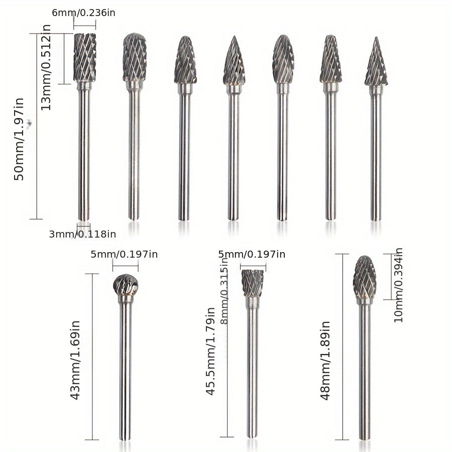 10pcs Tungsten Carbide Burr Set, Double Cut Alloy Steel Grinding Heads, Compatible with Dremel Rotary Tools, for Wood, Metal, Stone, Gemstone - Handheld & Welding Use, Assembly Required, Grinding Bits for Steel