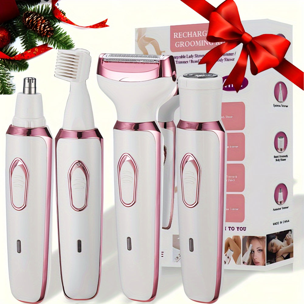 [Mother's Day Gift] 4-in-1 Rechargeable Electric Razor for Women Face, Nose, Legs, Underarm, Bikini Trimmer, Women's Electric Shaver Painless Grooming Kit - Portable USB Charging