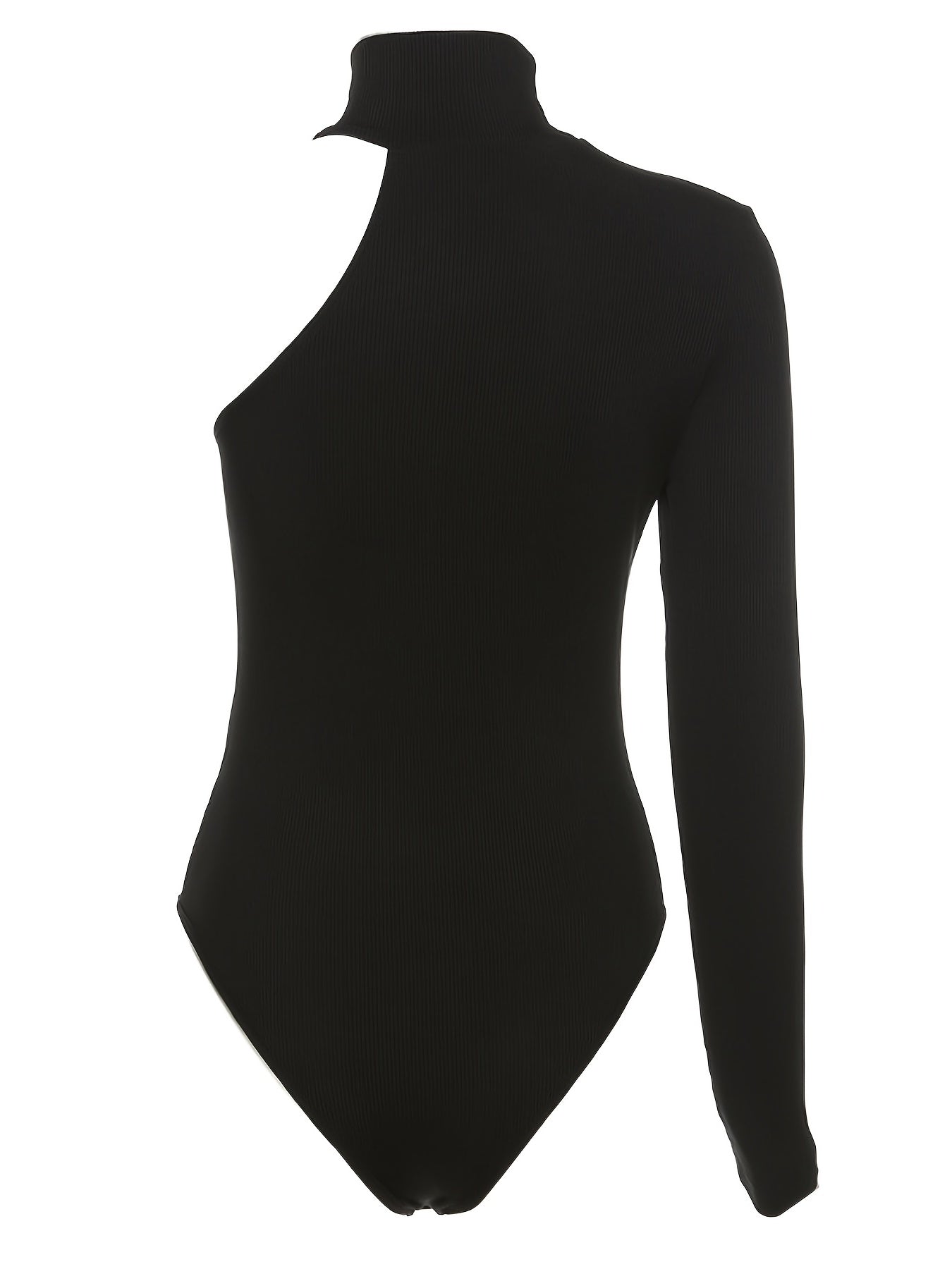 Solid Asymmetric One Shoulder Ribbed Knit Long Sleeve Bodysuit, Sexy Fall Winter One Piece Bodysuits, Women's Clothing