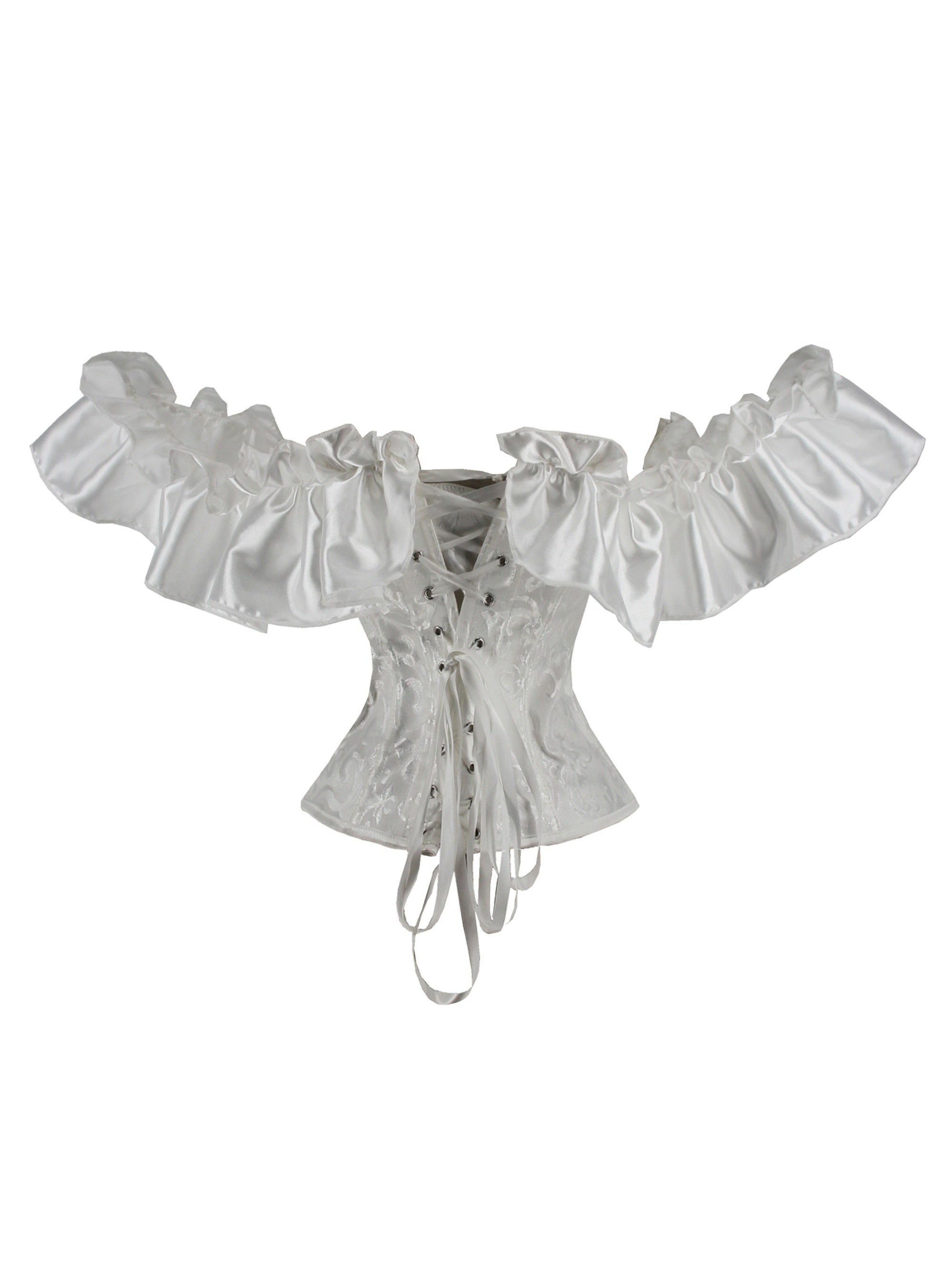 Black Flounce Sleeve Corset Tops, Lace Up Bustier Shapewear Top, Women's Lingerie & Shapewear