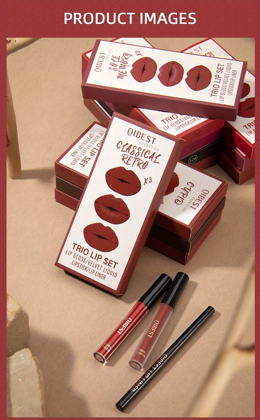 Lip Liner, Lipstick And Lip Gloss Trio Set, Matte Liquid Lipstick + Matching Lip Liner + Lip Gloss Nude Velvety Lipstick Makeup Kit Gift Set, Waterproof Long Lasting, Contains Plant Squalane Formula