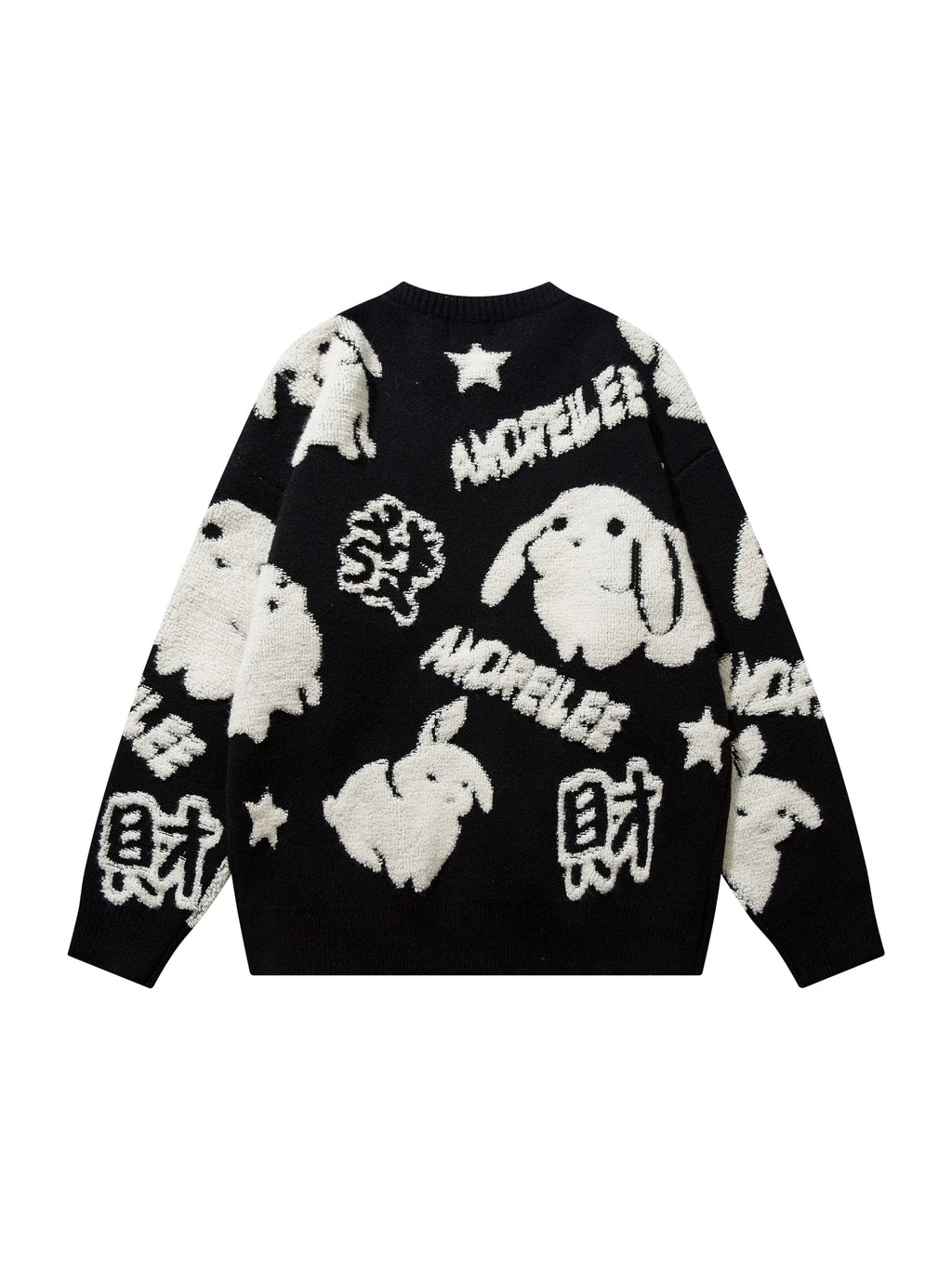 YWFG Cute Knitted Cute Rabbit & Wealth Chenille Embroidery Sweater, Men's Casual Warm Crew Neck Pullover Sweater For Men Fall Winter