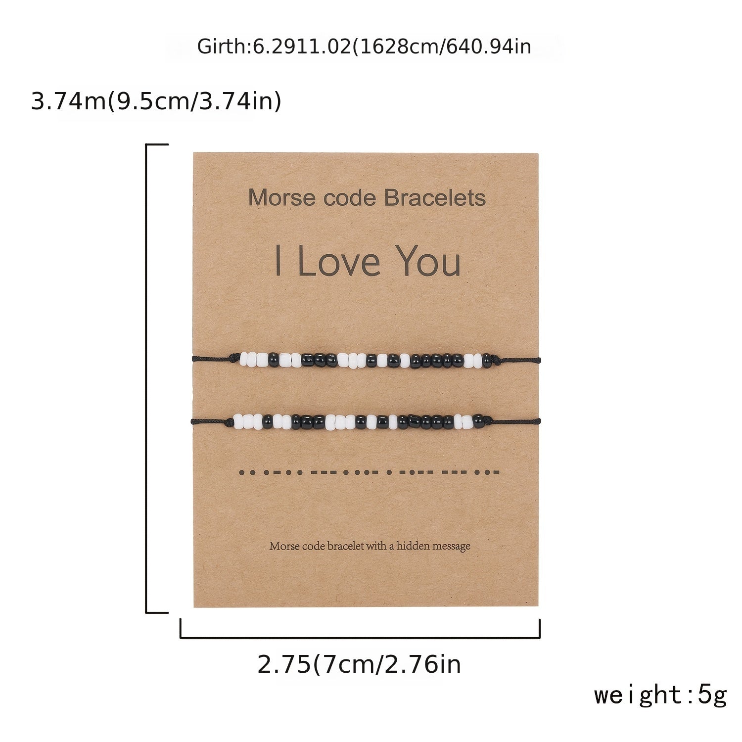 I Love You 2pcs/set Morse Code Black And White Rice Beads Woven Adjustable Couple Bracelets
