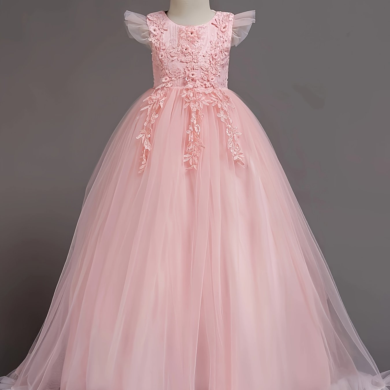 Girls Dresses Floral Lace Princess Dress With Tulle Birthday Party Wedding Sleeveless Pageant Evening Gown