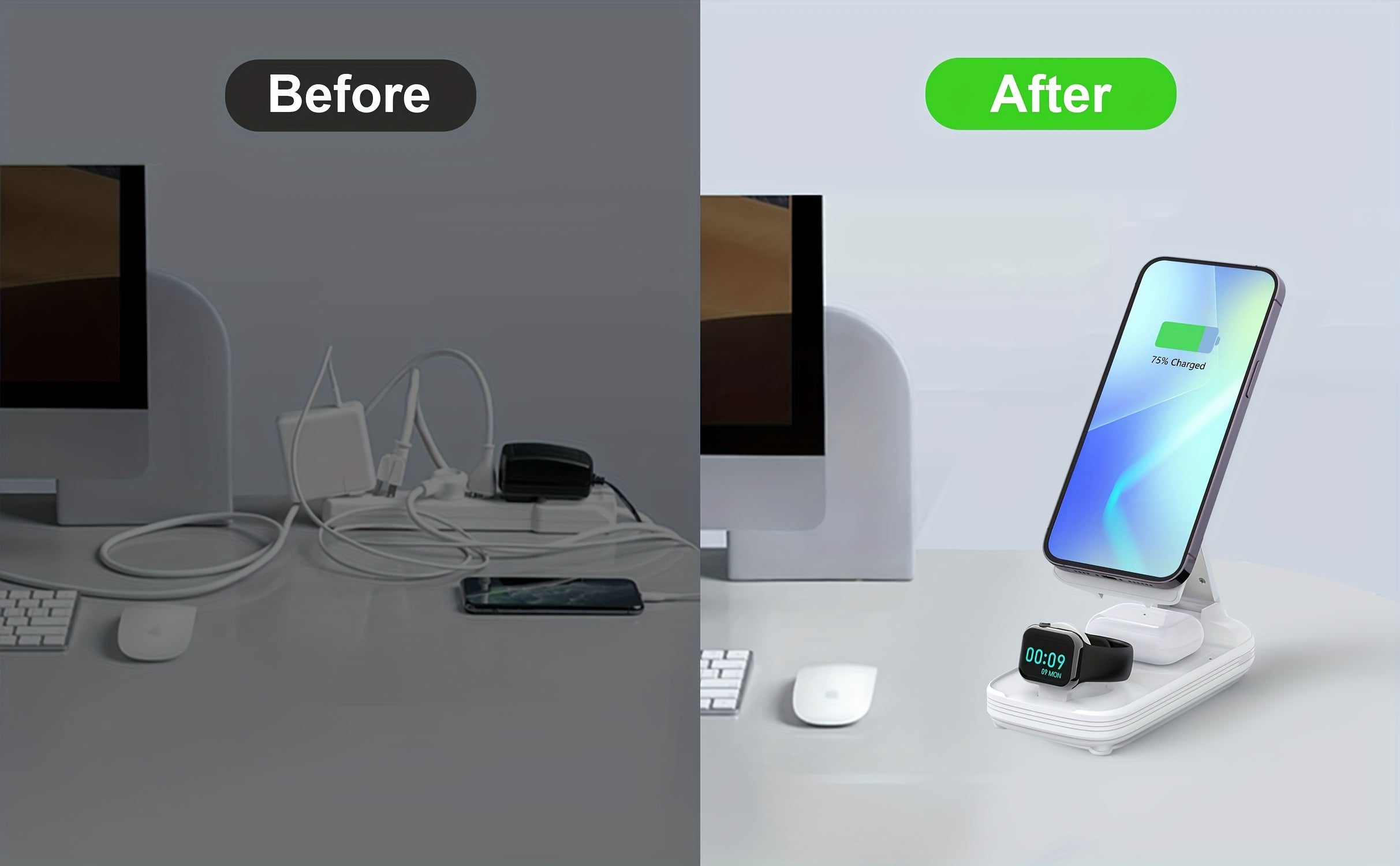 BezosMax 3 in 1 Wireless Charging Station 10000 mAh Power Bank Foldable Phone holder Magnetic Wireless Charger Adjustable angle lightweight Portable Fast charging Digital Power Display for iPhone/ iWatch/Airpods