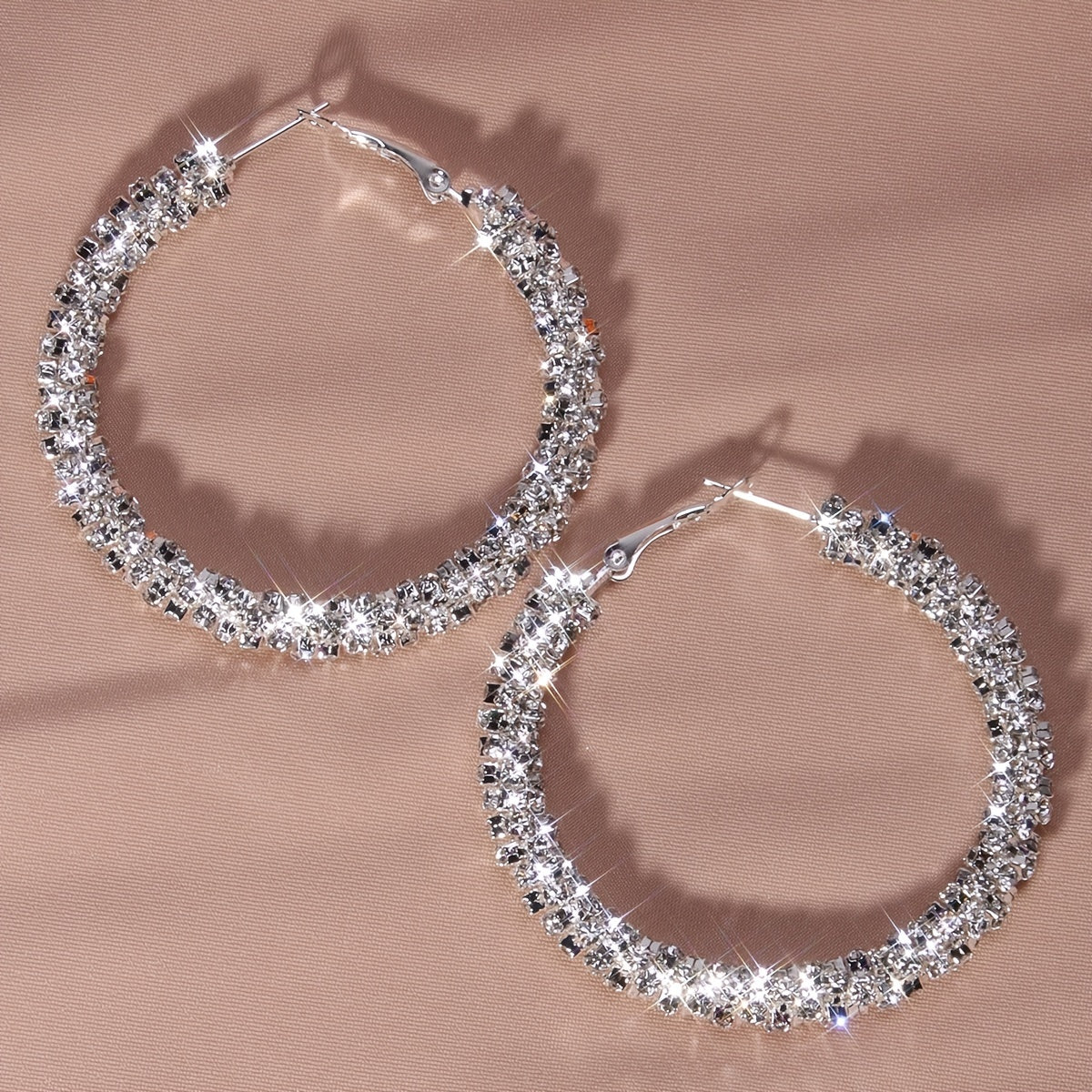Large Full Rhinestone Hoop Earrings Silver Plated Delicate Jewelry Party Holiday Gift For Women