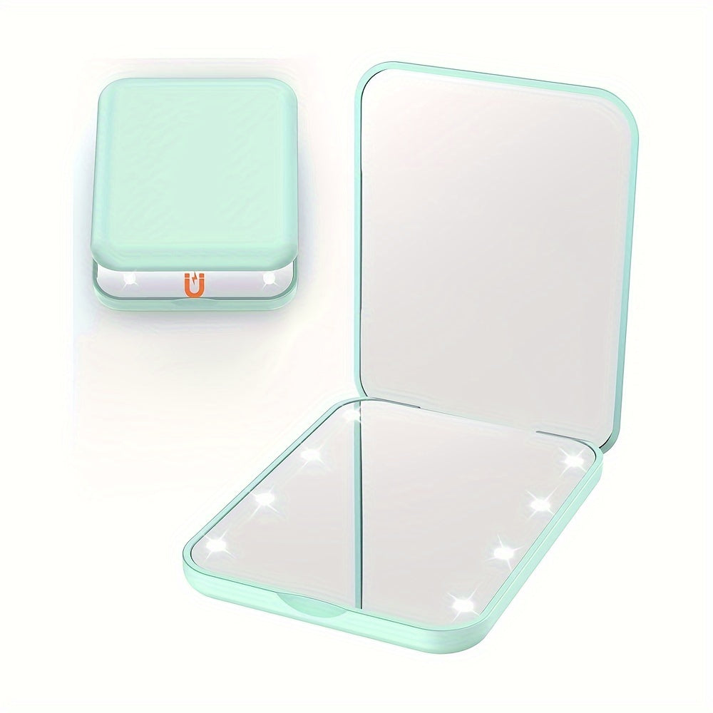LED Pocket Makeup Mirror - Double-Sided, 1X/3X Magnified, Compact, Portable, Folding, Hand-Held, Small, Lighted Mirror with Wallet Design for Travel, Gift, and Everyday Use