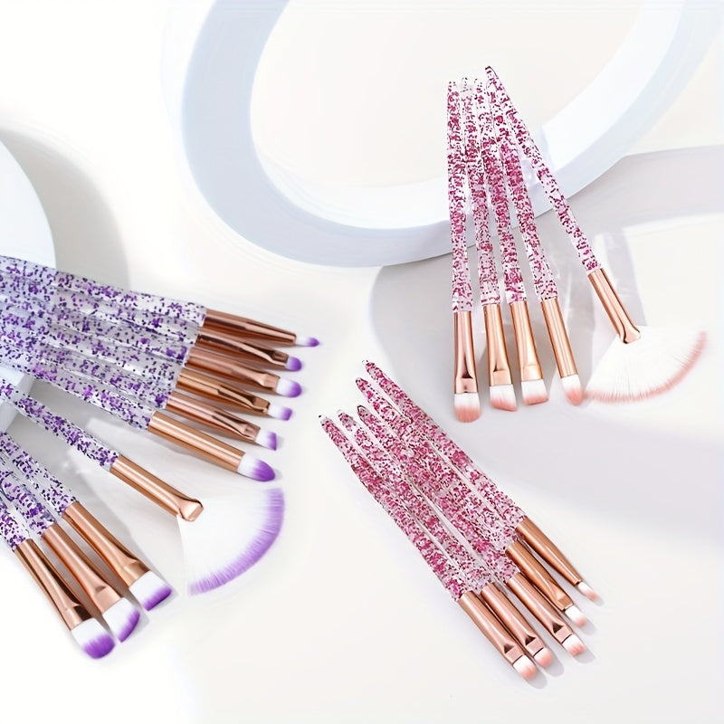 10pcs Baopinger Makeup Brush Set with Pink Glitter Crystal Handles - Soft Nylon Bristles for Flawless Foundation, Eyeshadow & Blending - Fragrance-Free, Perfect for All Skin Types
