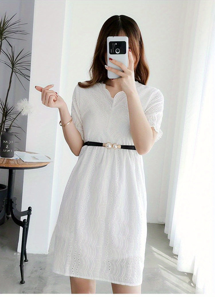 Faux Pearl Elastic Thin Belt, Women's Decoration For Dress, Fashion Simple Women's Buckle Thin Belt