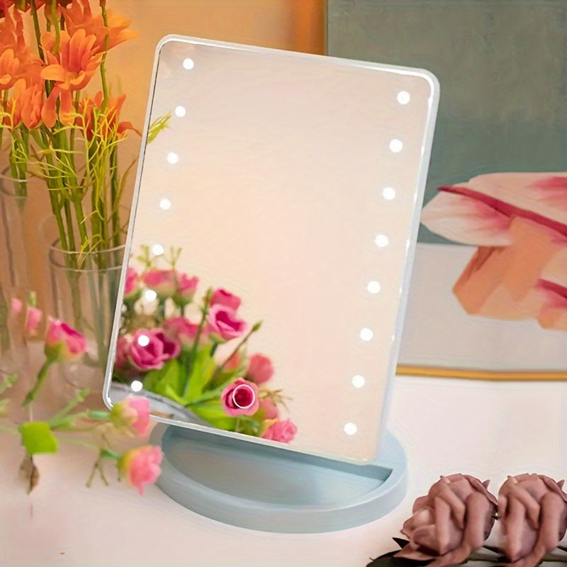 1PC Rotating Touch Screen Makeup Mirror with 16LED Lights - 3-Speed Adjustable Brightness, USB/Battery Dual Power, Portable Vanity Mirror for Bedroom, Dormitory, and Travel