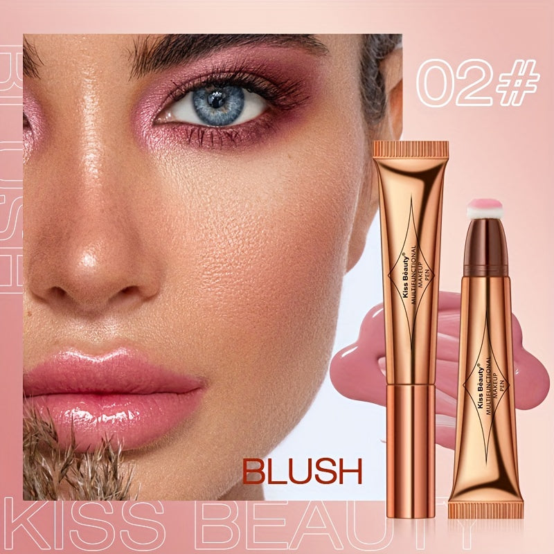 3-IN-1 Multi-Functional Makeup Pen - Contour, Highlight, Blush with Natural Moisturizing Creamy Soft Liquid Formula, Plant Squalane, Glitter Shimmer Powder for Cheeks - Easy to Use, Long-Lasting, Cruelty-Free, Vegan-Friendly