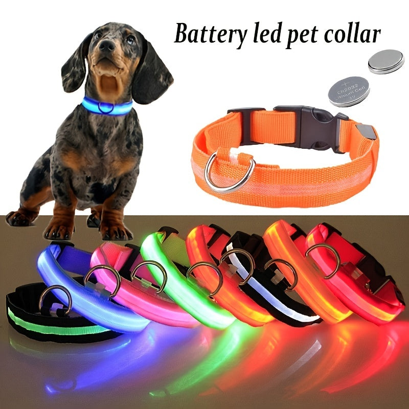 Reflective Light Up Dog Collar - Adjustable, Striped, Glowing for Night Safety and Visibility