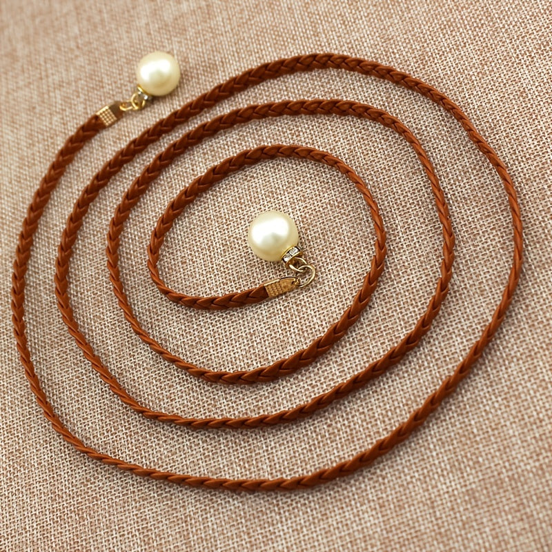 Braided Thin Belt Women's Decor Waist Rope Women's Sweet Dress Tie Waist Chain Skirt With Pearl Waist Accessories