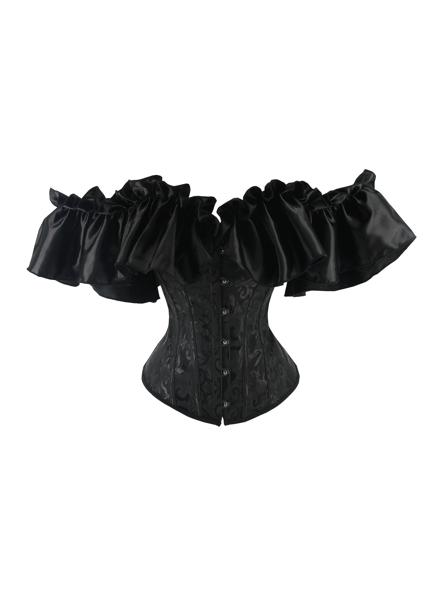 Black Flounce Sleeve Corset Tops, Lace Up Bustier Shapewear Top, Women's Lingerie & Shapewear