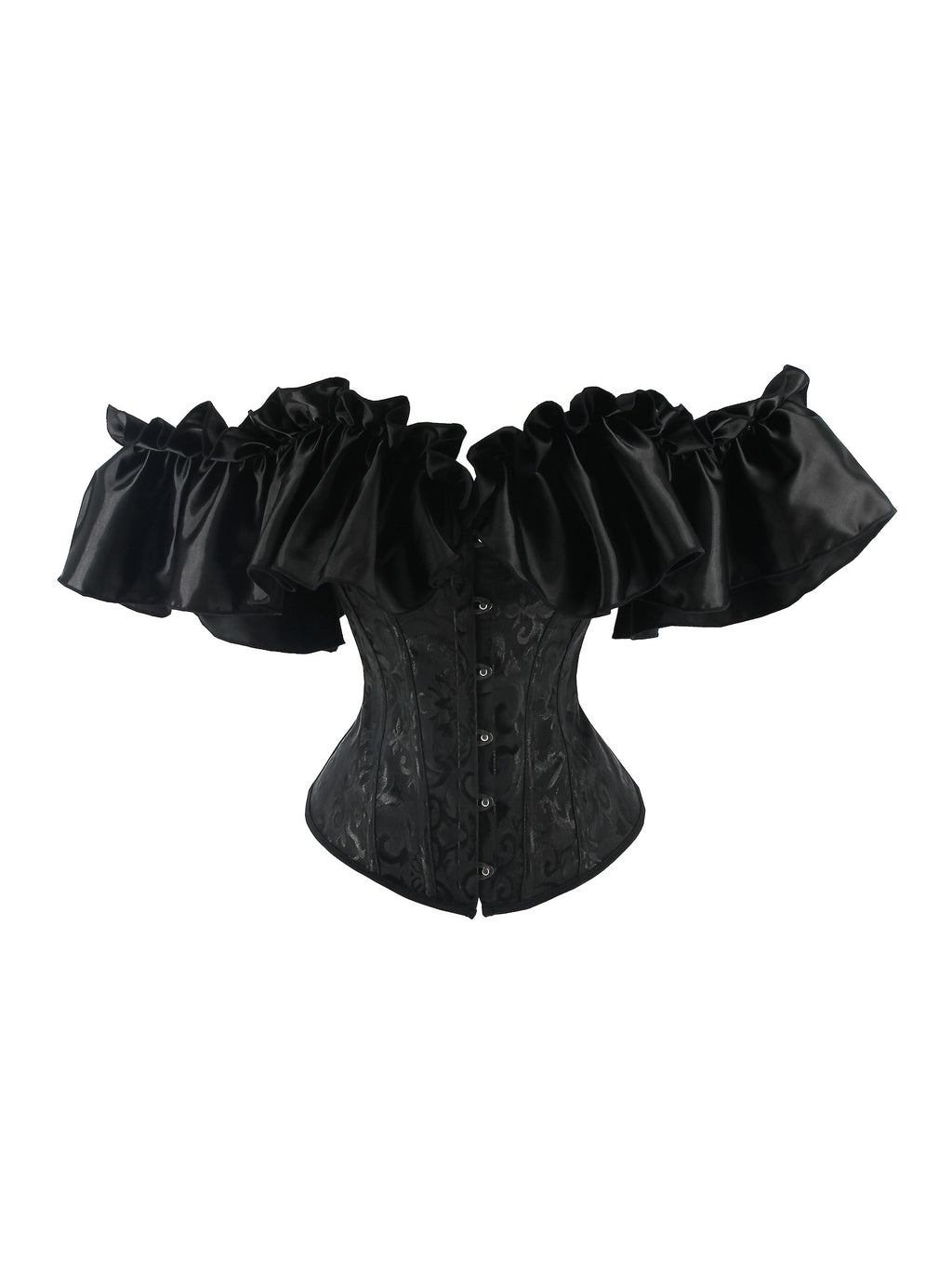Black Flounce Sleeve Corset Tops, Lace Up Bustier Shapewear Top, Women's Lingerie & Shapewear
