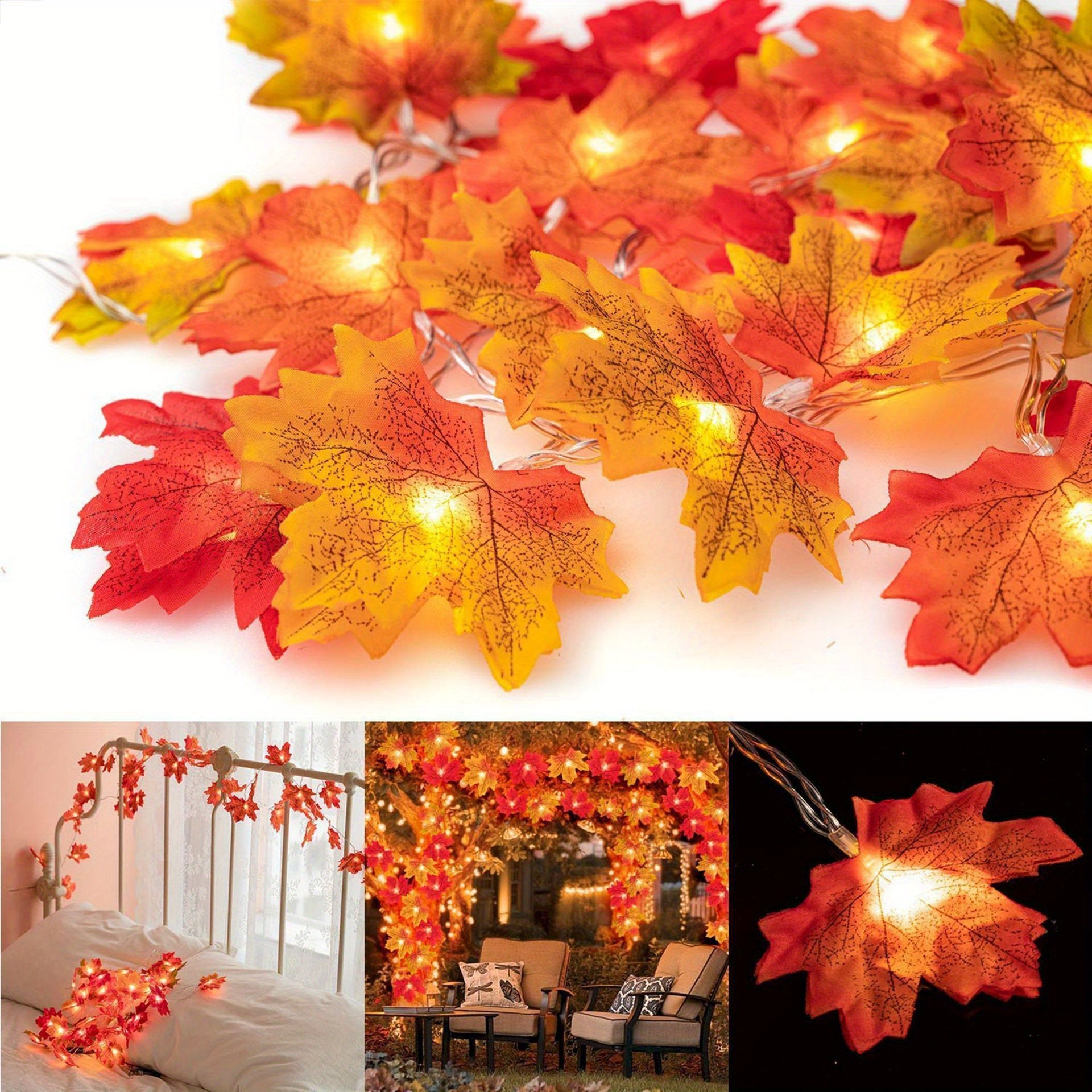 1pc Maple Leaf LED Fairy Lights - Warm White/Cool Yellow/Red Glow, -in-Free -Free Switch-Controlled / String Lights for Stair Railings, Fence, Party, Thanksgiving, Halloween, Fall & Autumn Tree Decorations (Plastic