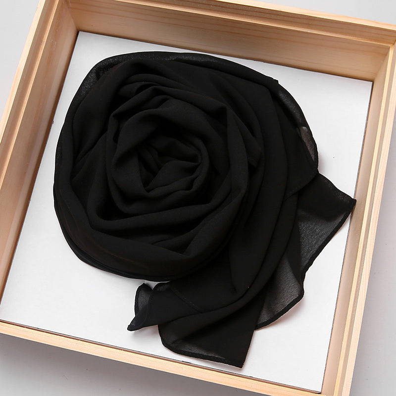 Solid Color Chiffon Scarf Women's Instant Hijab Long Shawl Scarf Lightweight Hair Sleeping Wrap