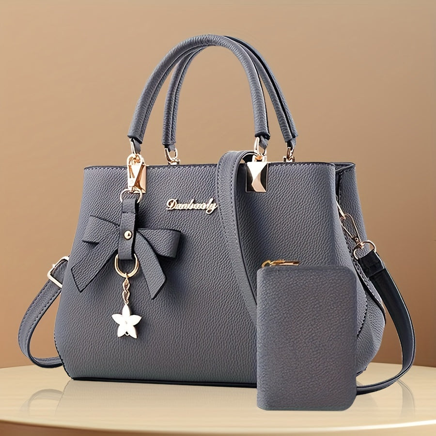 Bow Decor Handbags For Women, Trendy Crossbody Bag With Coin Purse, Top Handle Satchel Purse For Office