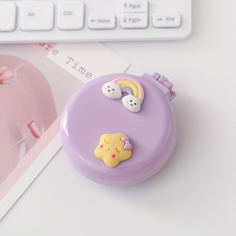 Cute Folding Airbag Comb With Mirror Cartoon Round Pocket Hair Brush With Makeup Mirror Compact Travel Hairbrush Mini Hair Massage Comb For Women And Girls