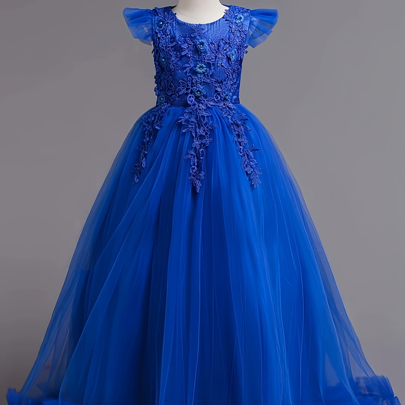 Girls Dresses Floral Lace Princess Dress With Tulle Birthday Party Wedding Sleeveless Pageant Evening Gown