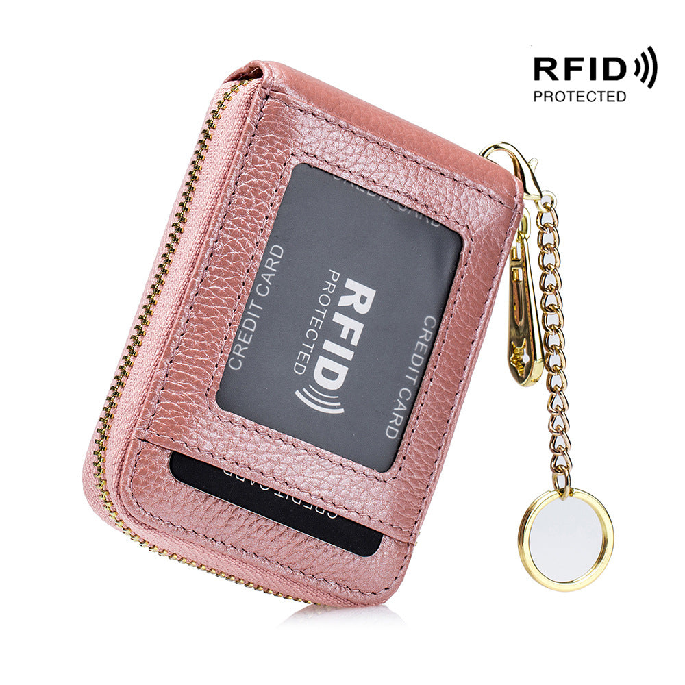 RFID Credit Card Holder, Casual Multi-compartment Wallet, Simple Zip Around Card Case