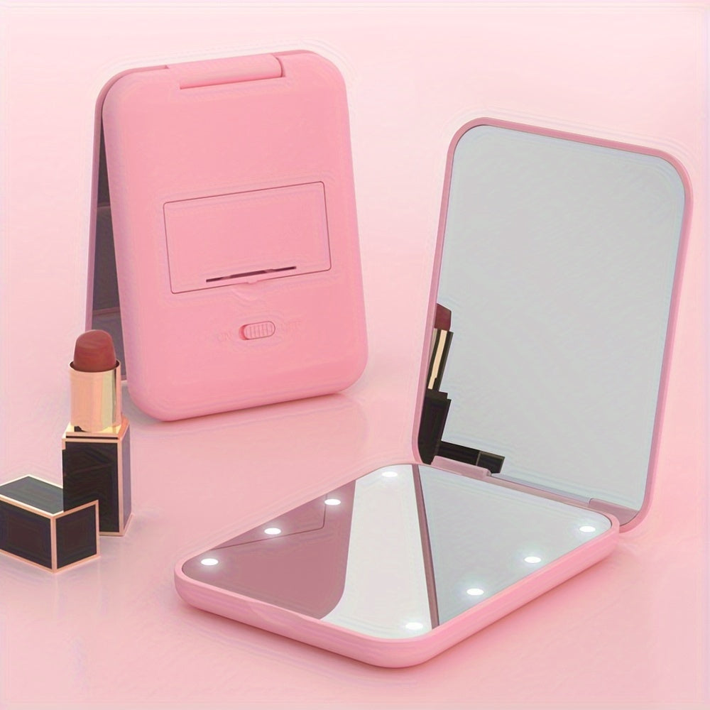 LED Pocket Makeup Mirror - Double-Sided, 1X/3X Magnified, Compact, Portable, Folding, Hand-Held, Small, Lighted Mirror with Wallet Design for Travel, Gift, and Everyday Use