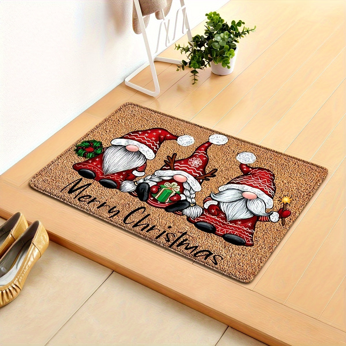 1pc Christmas Gnome Welcome Doormat, Washable Low Pile Indoor Outdoor Entrance Mat, Non-slip Rubber Backing Absorbent Bath Mat, RV Mat, Farmhouse Funny Kitchen Rugs, Suitable For Bathroom Kitchen Ect.