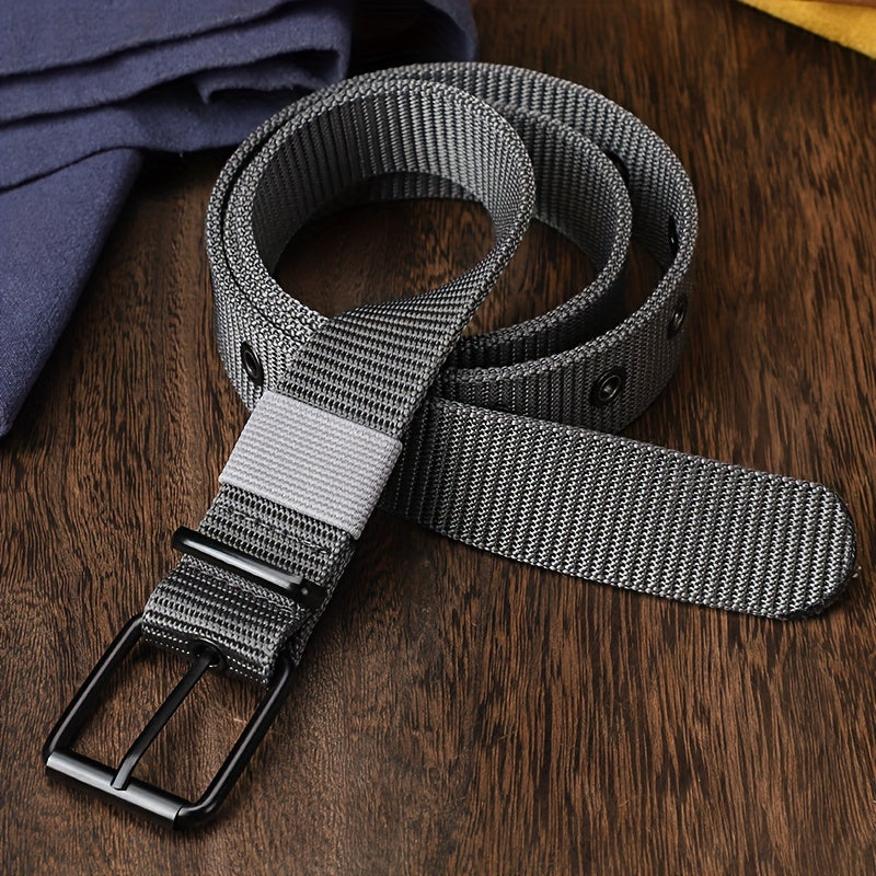 Men's perforated canvas belt with needle buckle, student youth Korean version, versatile denim belt, extended Women's trendy