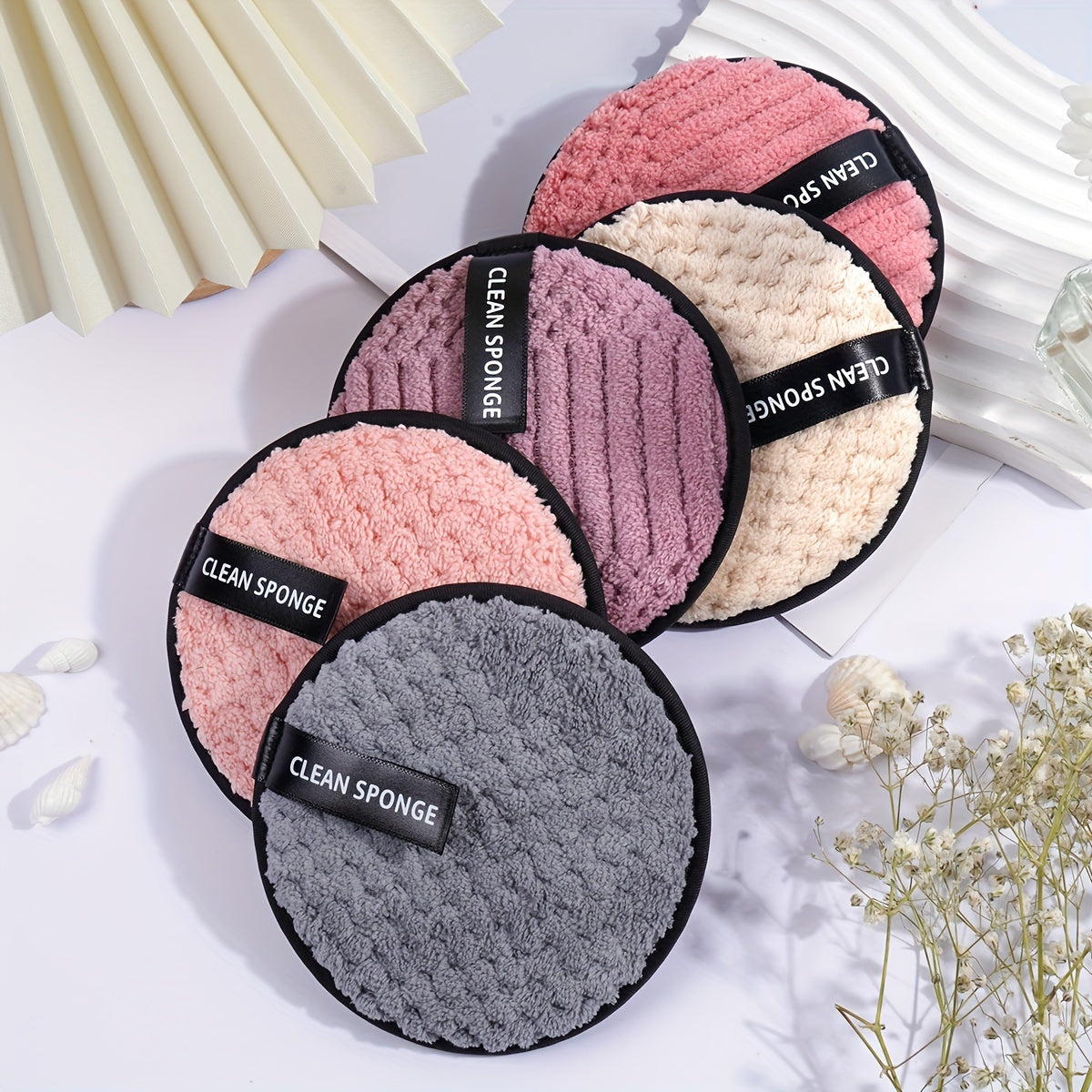 5pcs Makeup Remover Face Puffs, Cleansing Makeup Remover, Reusable Washable Facial Cleansing Pads Wet And Dry Dual Use