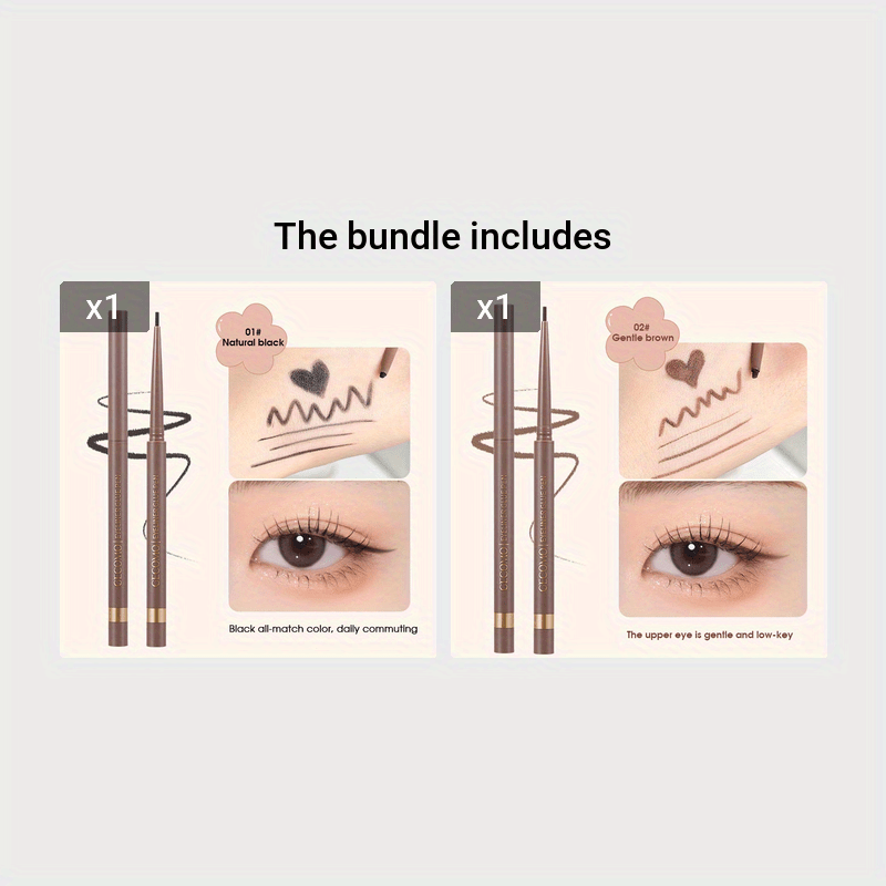 Brown Long-Wearing Fine Tip Eyeliner Pencil - Smooth, Pearly Shiny, Waterproof, Smudge Proof, Transfer-Proof - Easy to Use, Brightening, Under Crease Makeup Stick for a Flawless Look