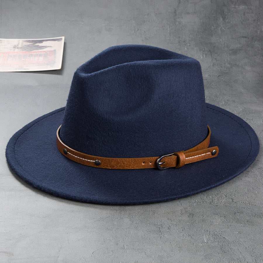 Men's Retro Felt Top Hat, Leather Buckle Accessory, Jazz Hats