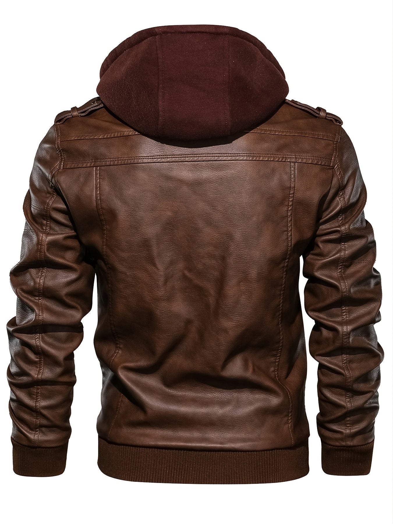 Men's PU Leather Hooded Pockets Zipper Long Sleeves Jackets