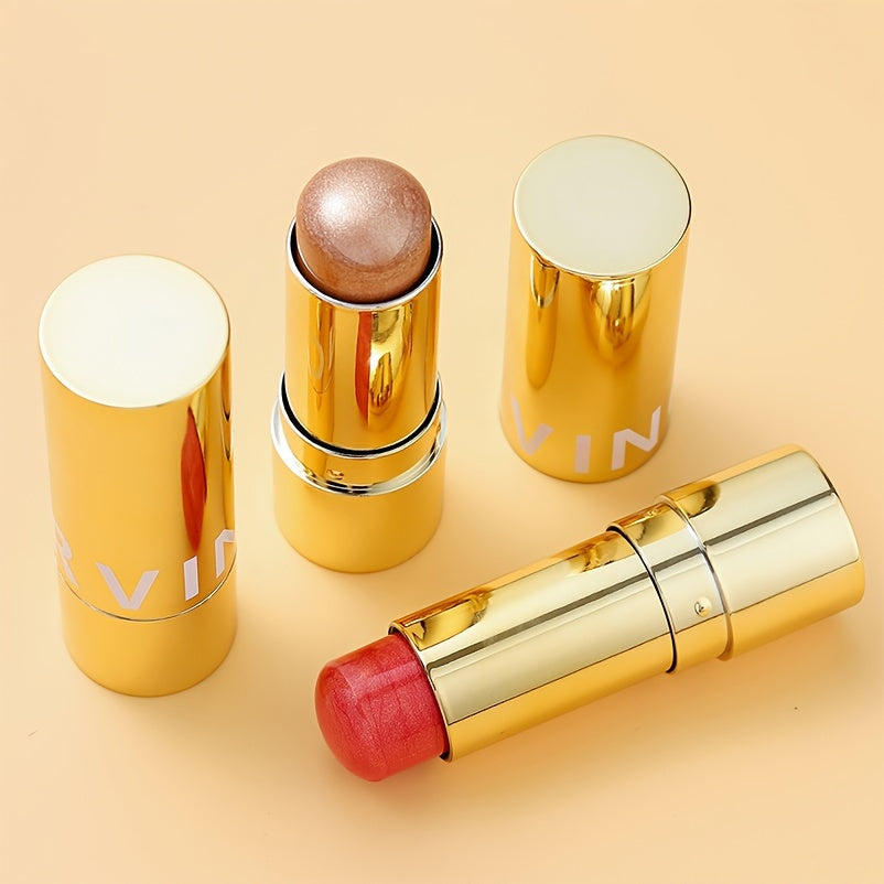 Multifunctional Highlighter Blush Stick - Brightening & Contouring Makeup Stick with Plant-Based Squalane, 3 Shades (Pink, Beige, Brown) for Cheeks, Lips, Eyes - Long-Lasting Shine, Easy Application, No Smudge, No Transfer, B