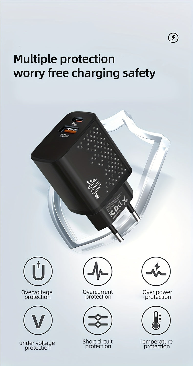 USB C Charger, 2-Port PD 3.0+QC4.0 Fast Charger USB Wall Charger, For Google Pixel 6/Pro, For IPhone 15/14/13/12/11/Mini/Pro Max, Pad Pro, For AirPods/samsung/Android Phone