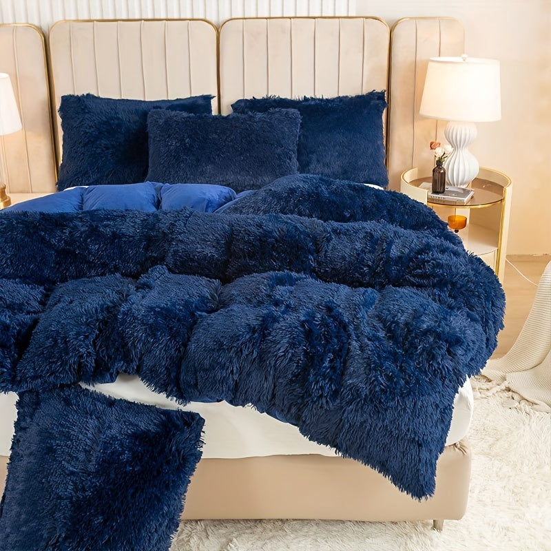 [Plush Duvet Cover Set] 3pcs Multicolor Plush Duvet Cover Set - Soft And Warm Bedding For Bedroom, Guest Room, And Dorm Decor