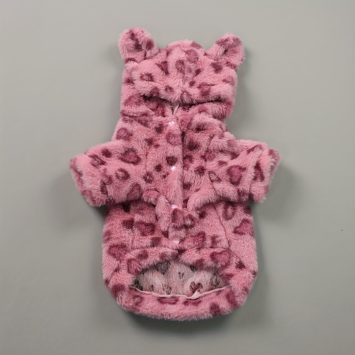 Cozy Winter Plush Leopard Print Pet Sweater for Small/Medium Dogs & Cats - 100% Polyester Knit Pullover with Hood, Warm Soft Dog Cat Coat for Cold Weather