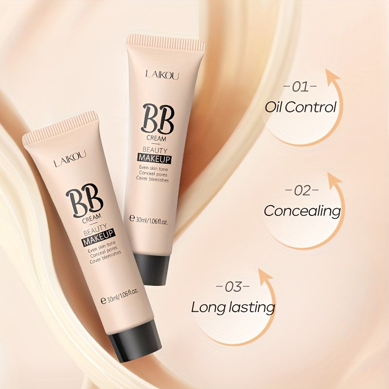 LAIKOU Waterproof BB Cream Full Coverage Concealer, Natural/Ivory/Tan 30ml, Long Lasting Foundation Make Up, Oil Control, Even Skin Tone, Hide Pores