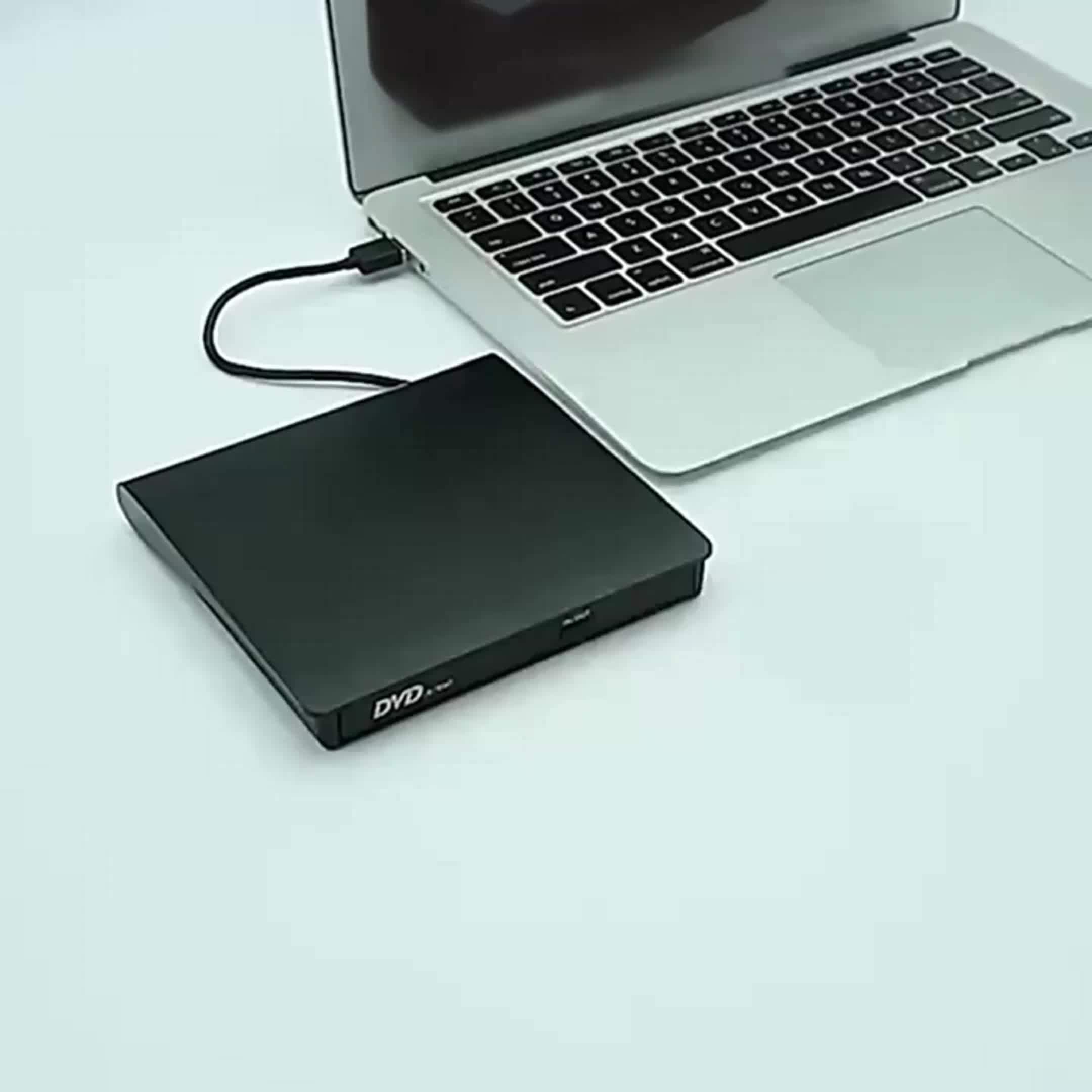 Compact USB 2.0 External DVD-RW Drive | Plug & Play, Slim Portable Burner/Writer for Laptops & Desktops | Supports CD/DVD Playback, Data Copying | Black, with Power Cable
