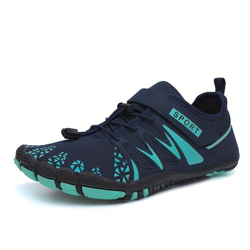 Men's Barefoot Water Shoes - Non-Slip, Durable, with Striped Design, Perfect for Beach, Workout, Walking, Hiking & Running | Breathable Mesh Upper & Rubber Sole | Lace-Up Closure