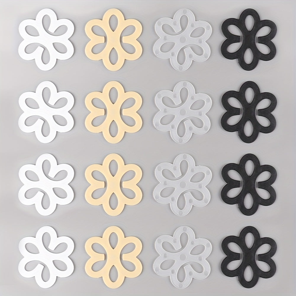 4pcs Invisible Bra Strap Clips - Flower-Shaped, Non-Slip Concealers in Beige, Black, White, Gray - Secure Cross-Back Shoulder Fasteners for Women's Lingerie, Lingerie Accessories | Decorative Bra Clips | Nylon Strap Clips