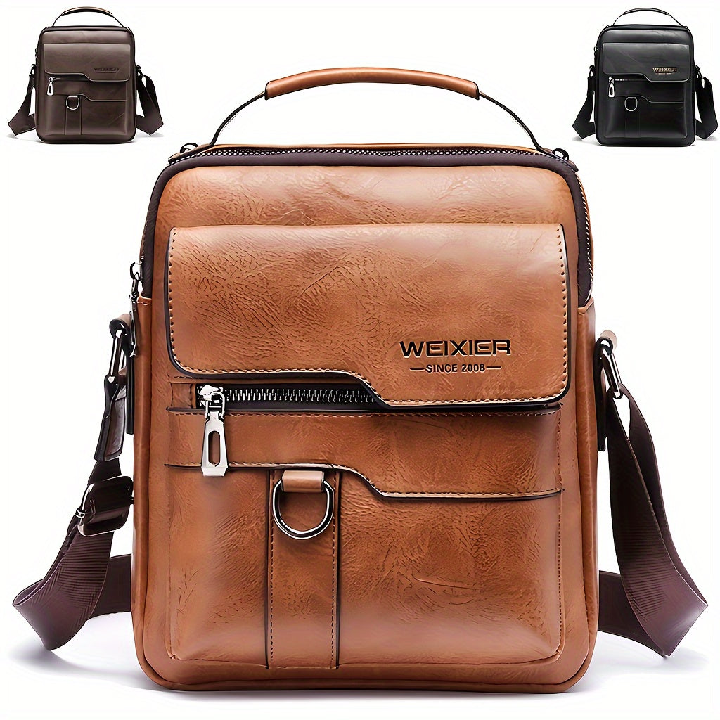 Men'S Vintage Crossbody Bag - Adjustable Strap, Multiple Compartments, Business Casual Shoulder Bag with "WEIXIER SINCE 51.0meter Branding, Black & Brown Options, Casual Crossbody | Vintage Crossbody | Adjustable Strap Bag