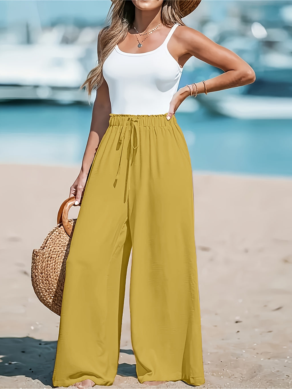 Comfortable And Breathable High-waisted Loose Wide-leg Pants For Women's Casual Fashion.