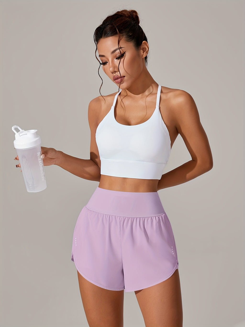 [Yoga Activewear] Women's Light Blue Yoga Shorts - Casual & Loose-Fit, High-Waisted with Ruffle Detail, Stretchy Polyester-Elastane Blend, Machine Washable, Perfect for Spring/Summer/Fall