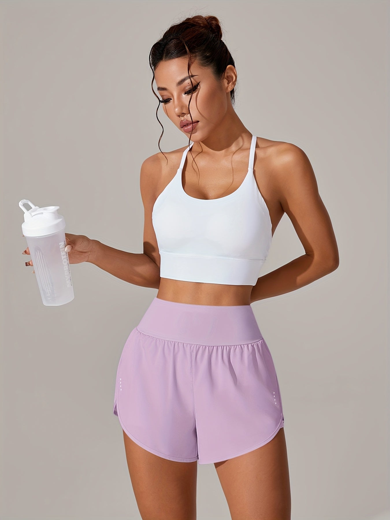 [Yoga Activewear] Women's Light Blue Yoga Shorts - Casual & Loose-Fit, High-Waisted with Ruffle Detail, Stretchy Polyester-Elastane Blend, Machine Washable, Perfect for Spring/Summer/Fall